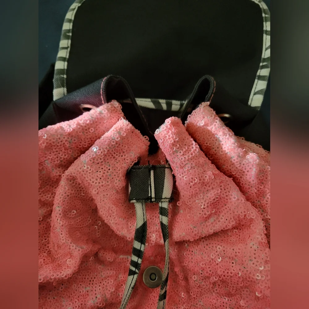 Pink sequins and zebra print drawstring backpack 3CAG cheers for kids brand